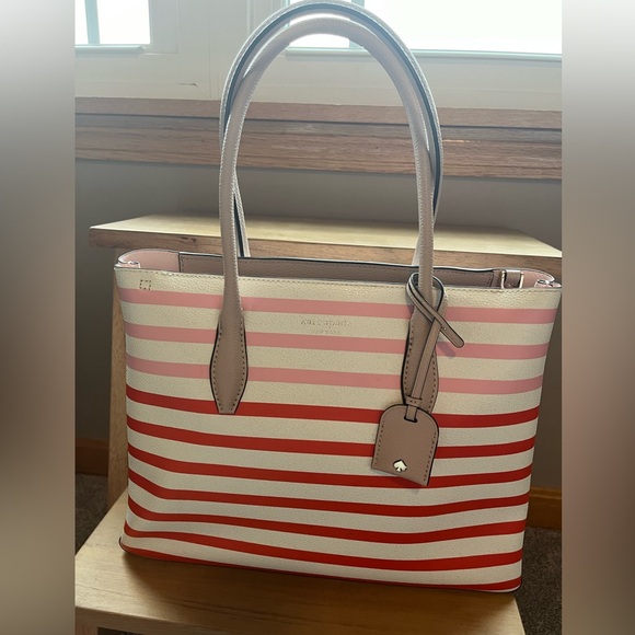 Like new Kate Spade bag. Red, pink & white striped. - Picture 1 of 5